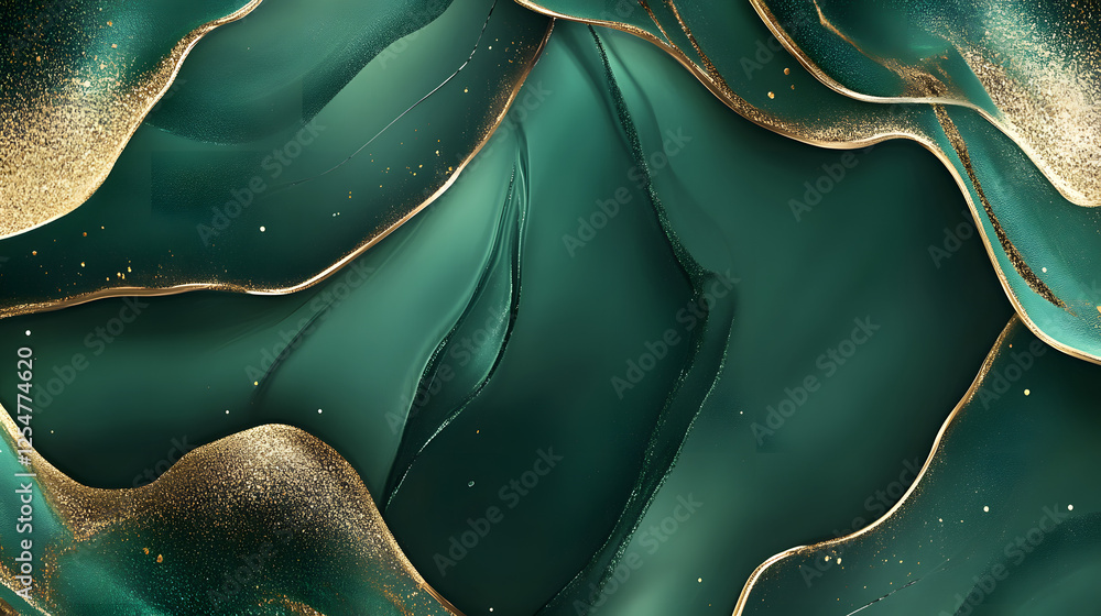 Aufkleber Green and gold abstract background with textured patterns and shapes for creative design projects