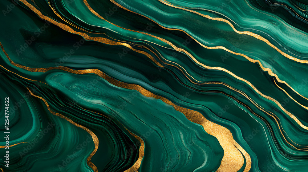 Poster Green and gold marble background with abstract patterns and textures for design projects