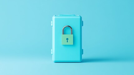 Secured Light Blue Storage Box With Lock on a Solid Background for Safe Keeping of Valuable Items or Documents