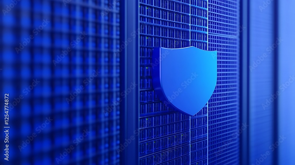 Aufkleber shield symbol on blue background representing data security and protection in digital environment