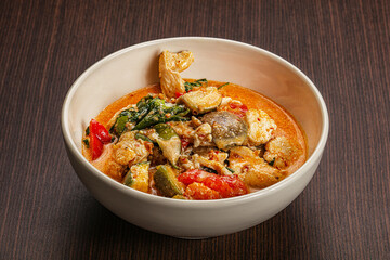 Thai red spicy curry with chicken