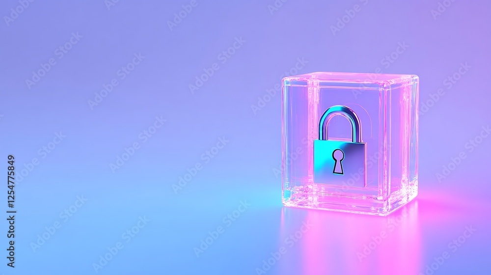 Aufkleber transparent box with metallic lock symbolizing security and protection in digital and physical space