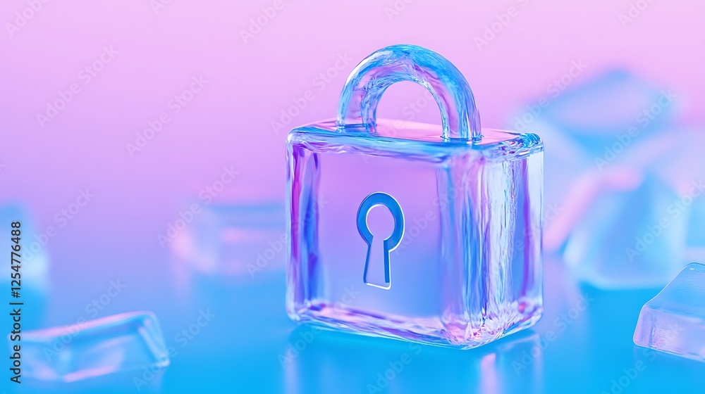 Aufkleber transparent glass lock on a colorful background representing security and privacy concepts in a digi