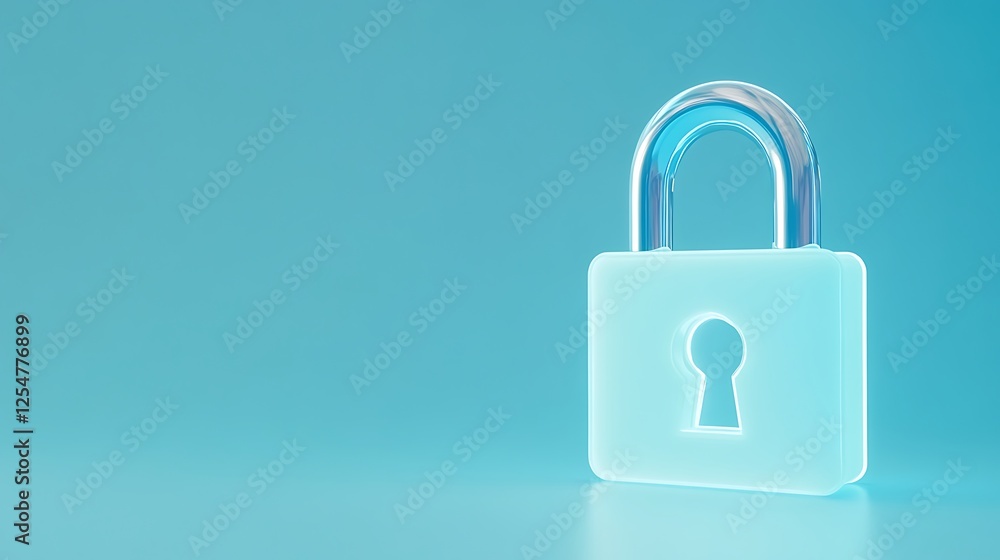 Poster transparent padlock on a soft blue backdrop symbolizing security and protection in digital and physi
