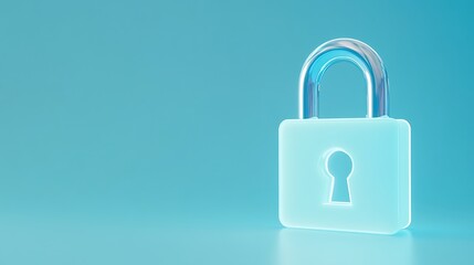 Transparent padlock on a soft blue backdrop symbolizing security and protection in digital and physical environments