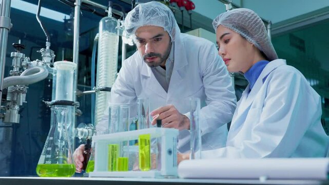 Science, cannabis and scientist with plant in laboratory for research, biology and study medicine. Healthcare, agriculture and men with weed or marijuana leaf for medical treatment, drugs or analysis