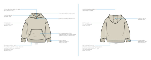 Kids Drop Shoulder Hoodie Technical Tech pack. © MdAbir