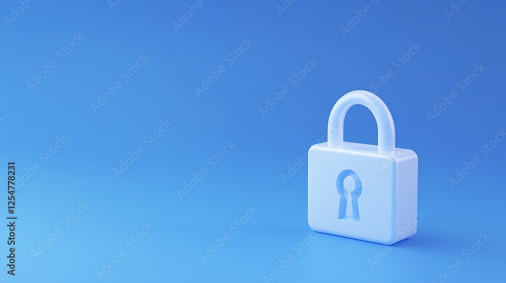 Poster white padlock icon on a blue background representing security and protection in digital and physical