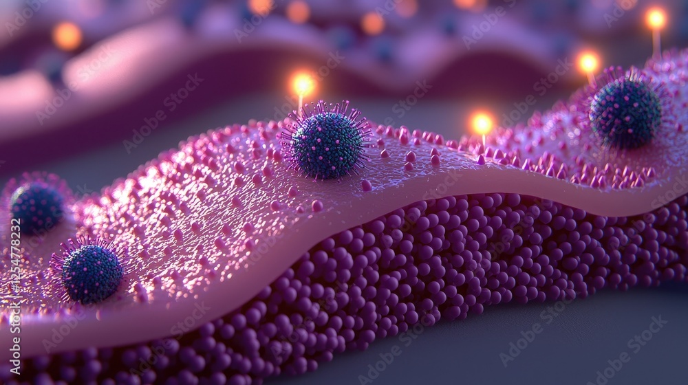 Poster colorful abstract representation of cell structure and microorganisms
