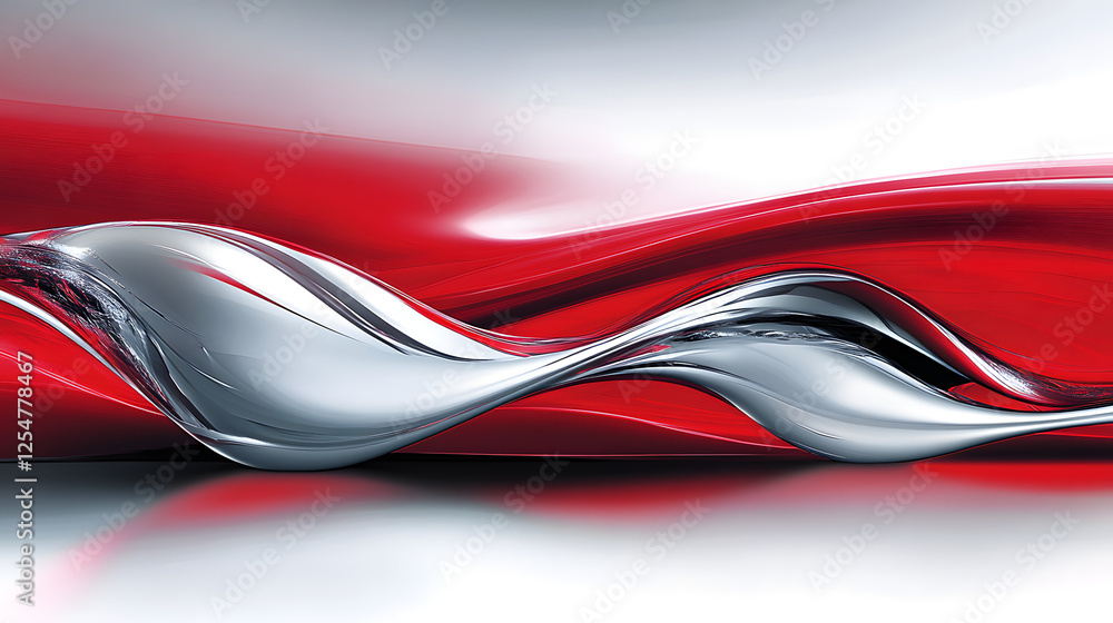 Poster red and white wave pattern with tulip flowers on a textured background