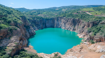 Turquoise Crater Lake in Mountainous Landscape