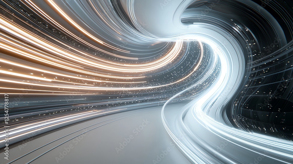 Aufkleber futuristic abstract tunnel with dynamic light trails, depicting high-speed motion and advanced techn