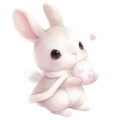 A cute, fluffy bunny holding a pastel-colored egg, radiating a playful and whimsical charm.