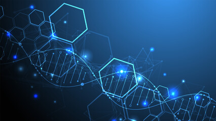 Glowing neon DNA chain. Biotechnology, biochemistry, science, medicine concept.