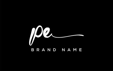 PE letter beauty handwriting vector logo.