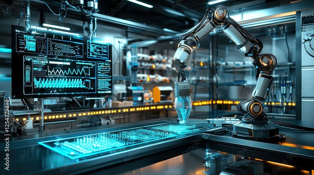 Poster advanced robotic arm in high-tech laboratory setting