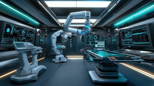 Advanced Robotic Arm in High-Tech Futuristic Laboratory Environment