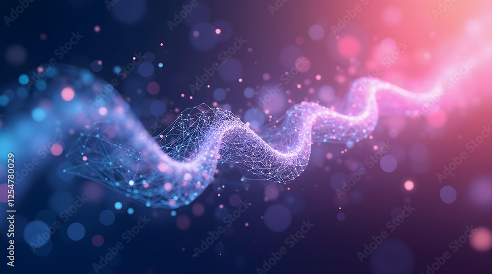 Aufkleber abstract digital wave: glowing particle stream with bokeh lights, futuristic technology background, 