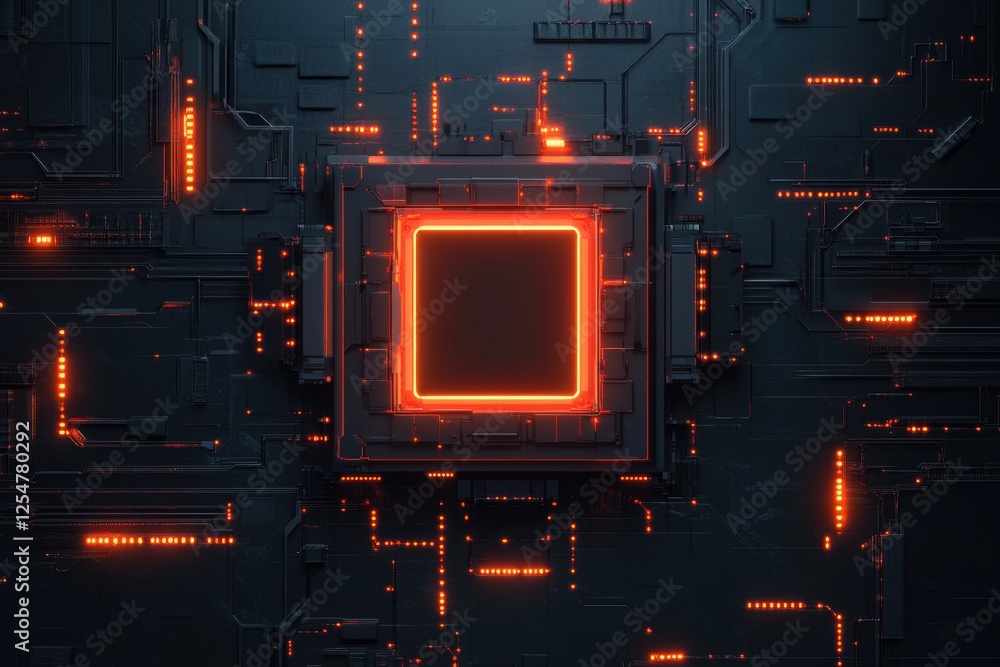 Leinwandbilder microchip with glowing circuit board design showcasing technology and innovation in digital electron