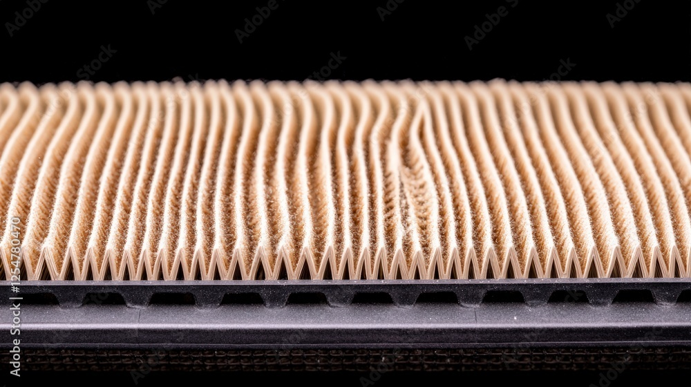 Poster a close-up view of an air filter showcasing its textured surface and fine layers designed for filtra