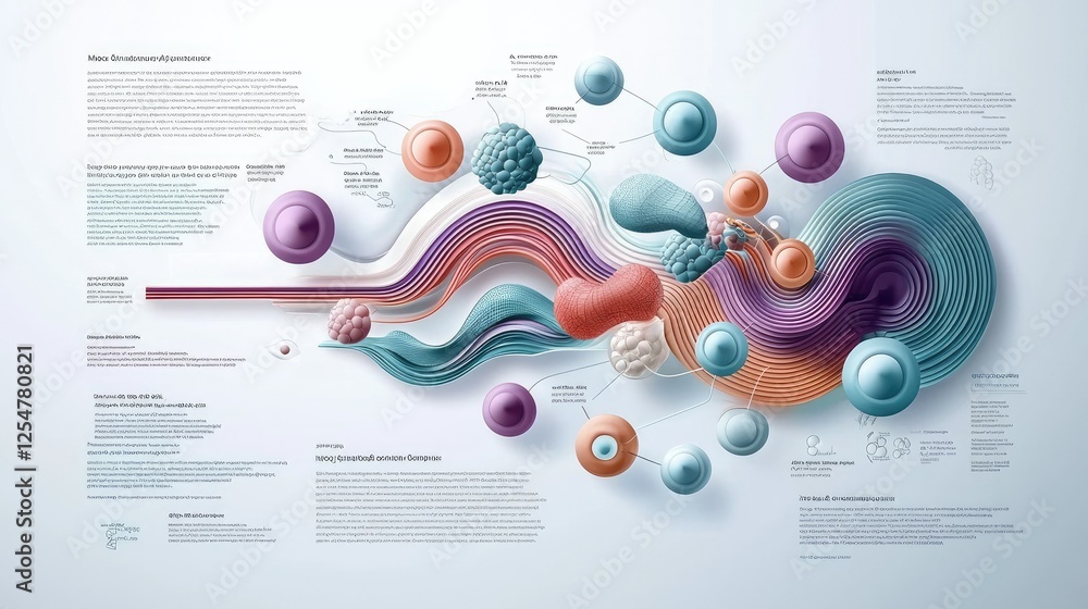 Poster abstract scientific illustration of cell structures and functions