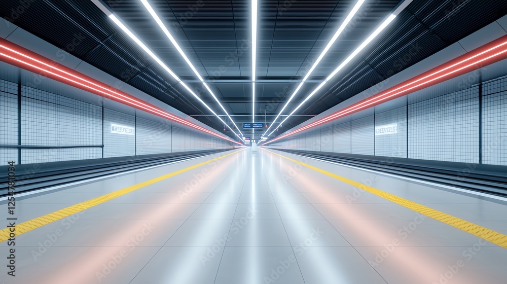 Poster futuristic transport tunnel with dynamic lighting and reflections, creating a sense of motion and sp
