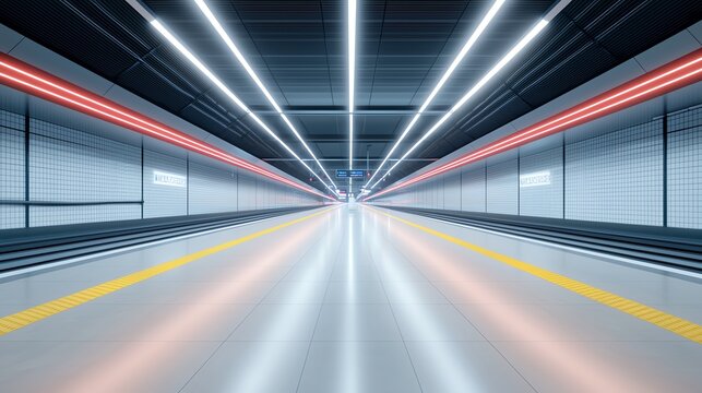 Futuristic transport tunnel with dynamic lighting and reflections, creating a sense of motion and speed.
