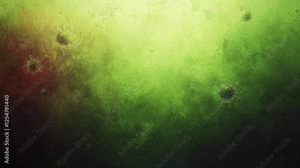 Aufkleber abstract background illustration of microorganisms in green and red hues representing nature and sci