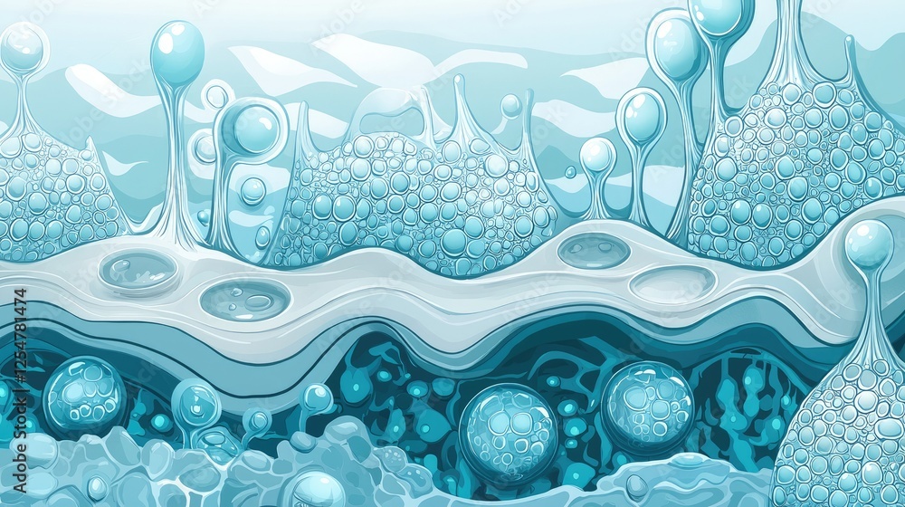 Poster abstract aqua background with bubbles and fluid structures