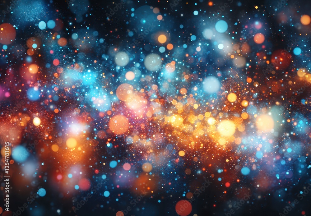 Poster abstract bokeh background with vibrant multicolored lights, creating a festive and celebratory atmos