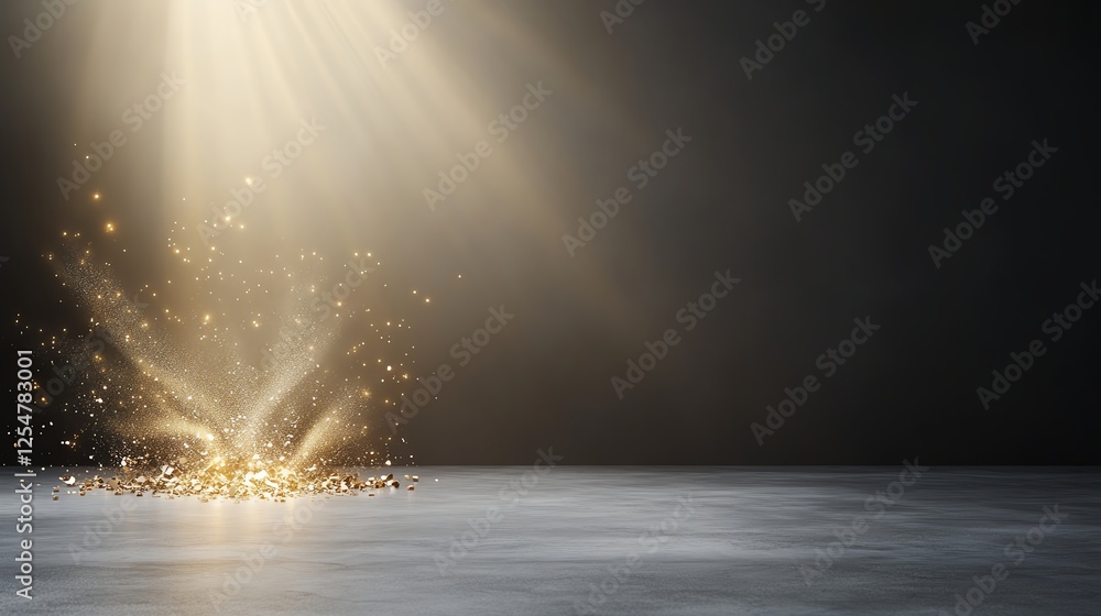 Poster magical golden light and particles on a dark background, creating a mystical and enchanting atmosphe