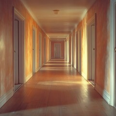 Obraz premium A hallway of doors that grow smaller as they recede, creating a tunnel of shrinking perspectives.