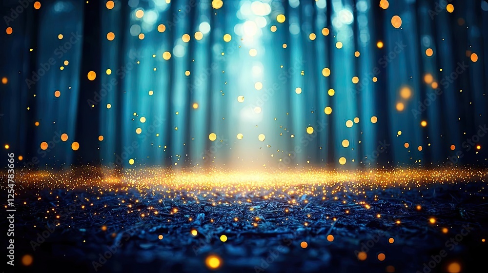 Poster glow forest idea. a mystical forest illuminated by glowing particles and soft light, creating a sere