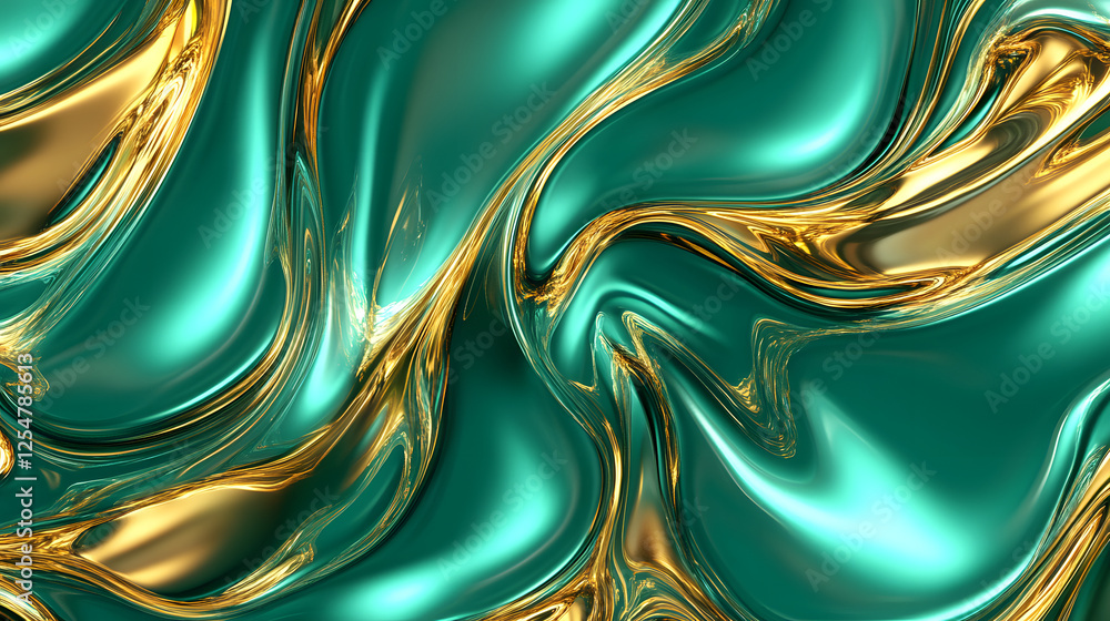 Poster green and gold background with wavy pattern ideal for graphic design and creative projects