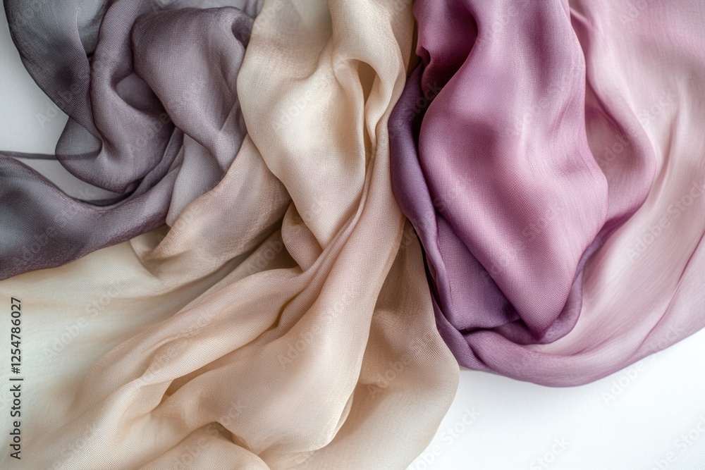 Poster flowing silk fabrics draped elegantly on a neutral background with soft lighting creating a serene a