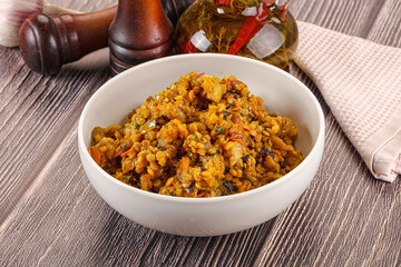 Vegan garnish - lentil with vegetables