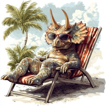 triceratops relaxing beach chair sunglasses clip art preview