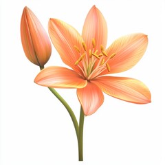 Fototapeta premium Elegant Orange Lily Flower Blooming with Bud and Green Stem Isolated on White Background