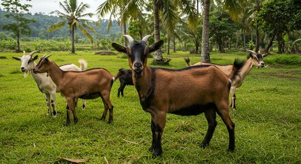 Goats Grazing in a Lush Tropical Paradise