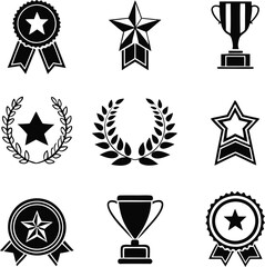 Fototapeta premium Award Icons Stars, Trophies, Laurels, Ribbons, Achievement Symbols