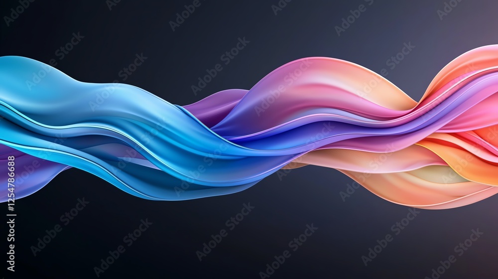 Poster vibrant multi-colored abstract wave design on a dark background, blending shades for a dynamic visua