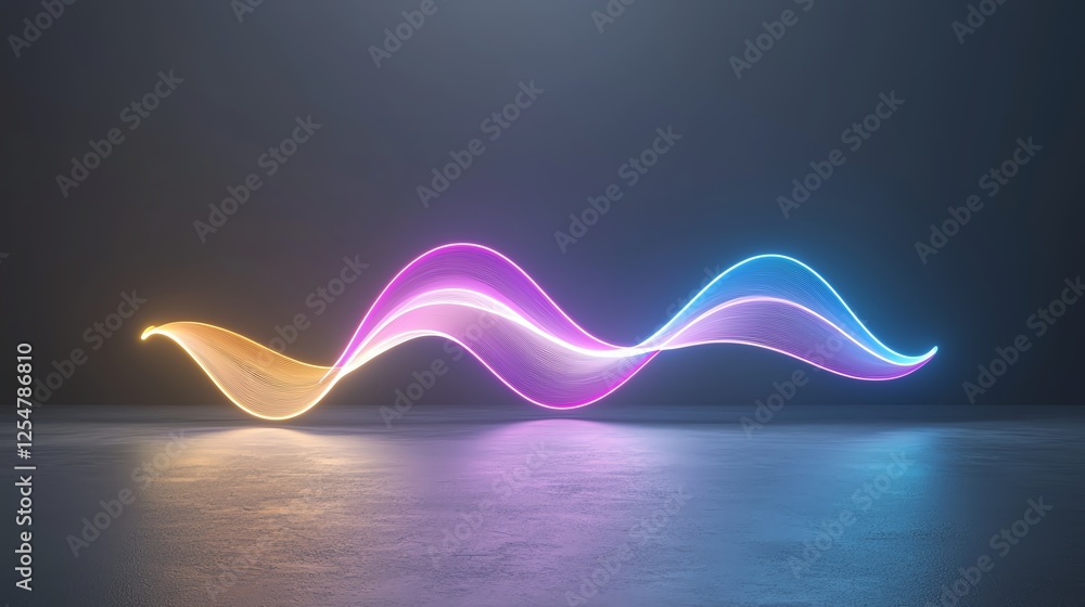 Poster vibrant multicolored neon light waves on a dark background, creating a modern, abstract visual effec