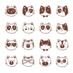 Set of hand drawn illustration cats face portrait