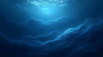 Fototapeta premium Underwater Abstract: Deep Blue Sea Background with Light Rays, Ocean Depths, Marine Life, and Tranquil Water Textures for Desktop Wallpaper