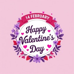 Floral Stylish Happy Valentine's Day. Purple Floral and love circe Frame for wallpaper or Background. Ai Generated