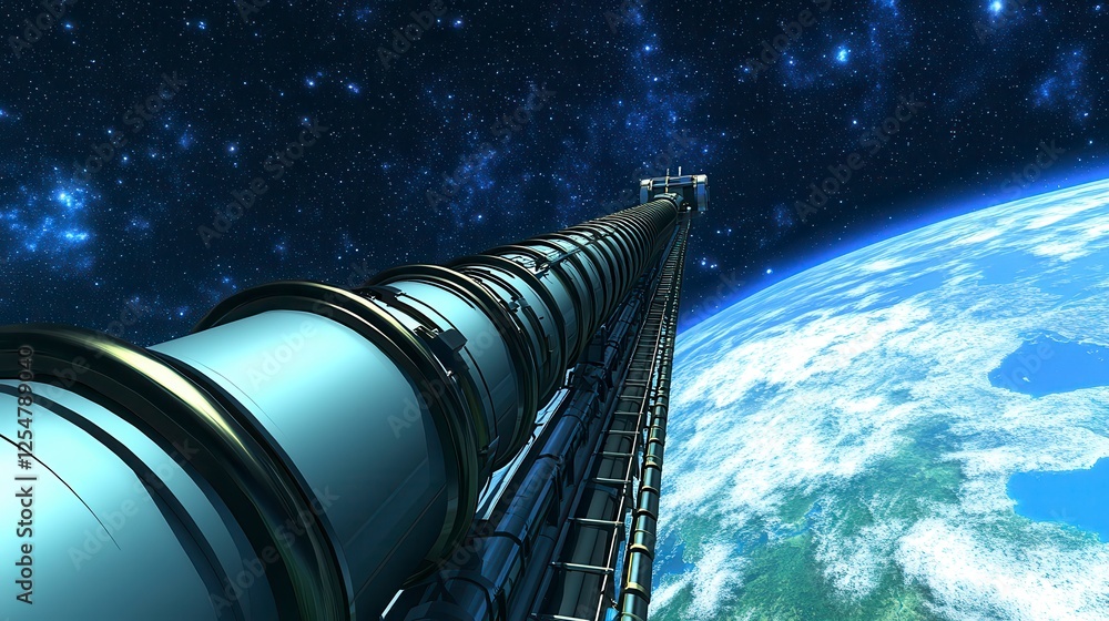 Aufkleber digital rendering of a space observatory viewing earth, pixel art style, observatory extending into 