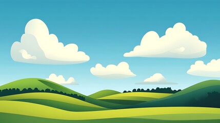 Obraz premium Rolling Green Hills Under a Blue Sky with Fluffy Clouds