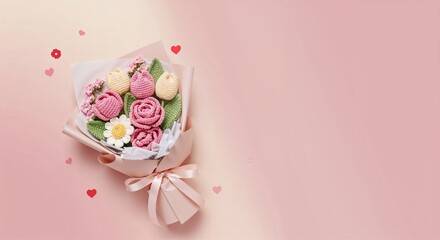 Romantic Valentine’s Day Flower Bouquet with Pink Tulips and Roses