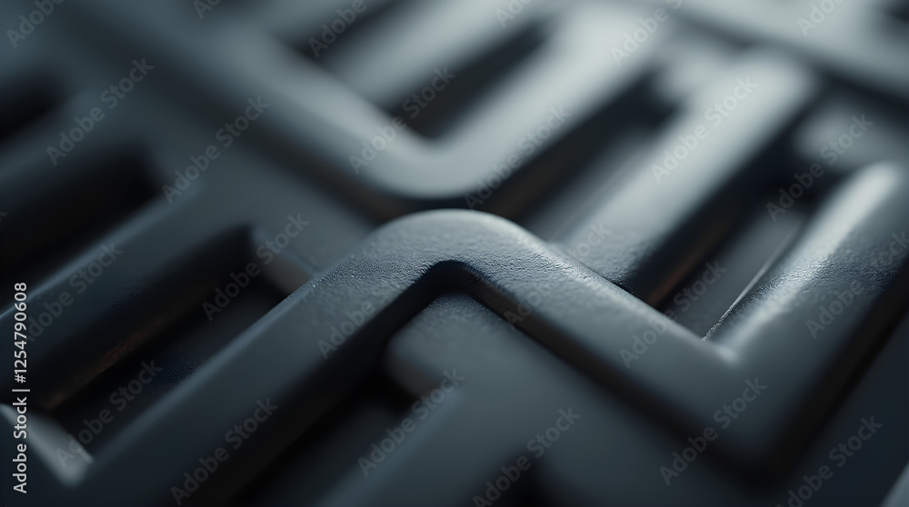 Poster abstract metal maze pattern: close-up of interlocking geometric shapes in modern industrial design, 