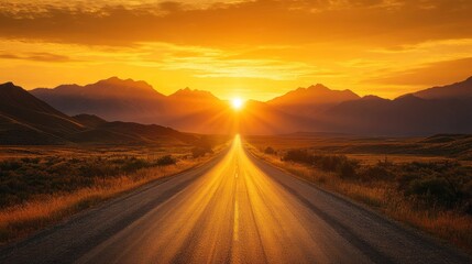 Fototapeta premium Scenic highway sunset, mountains, journey, hope